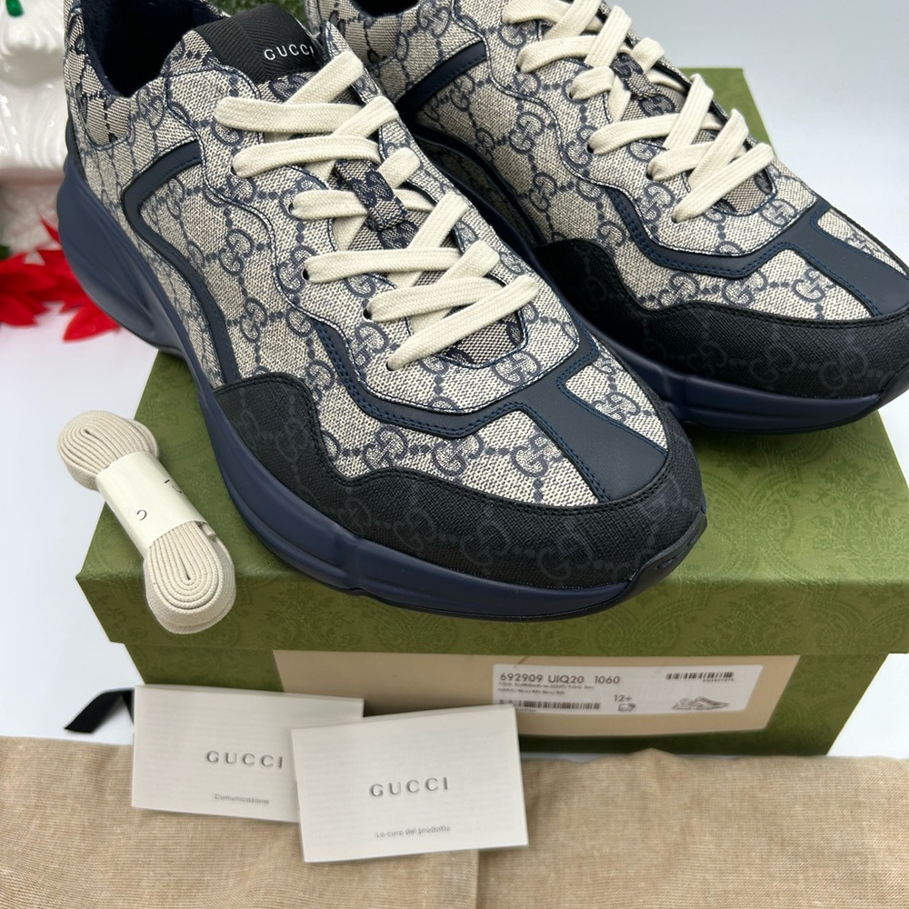 Gucci men's Rython GG  Supreme monogram trainers size 12.5 made in Italy - Picture 2 of 10